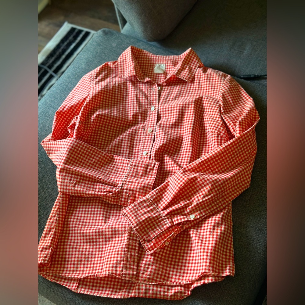 J. Crew Red and White Gingham Casual Button Down Shirt